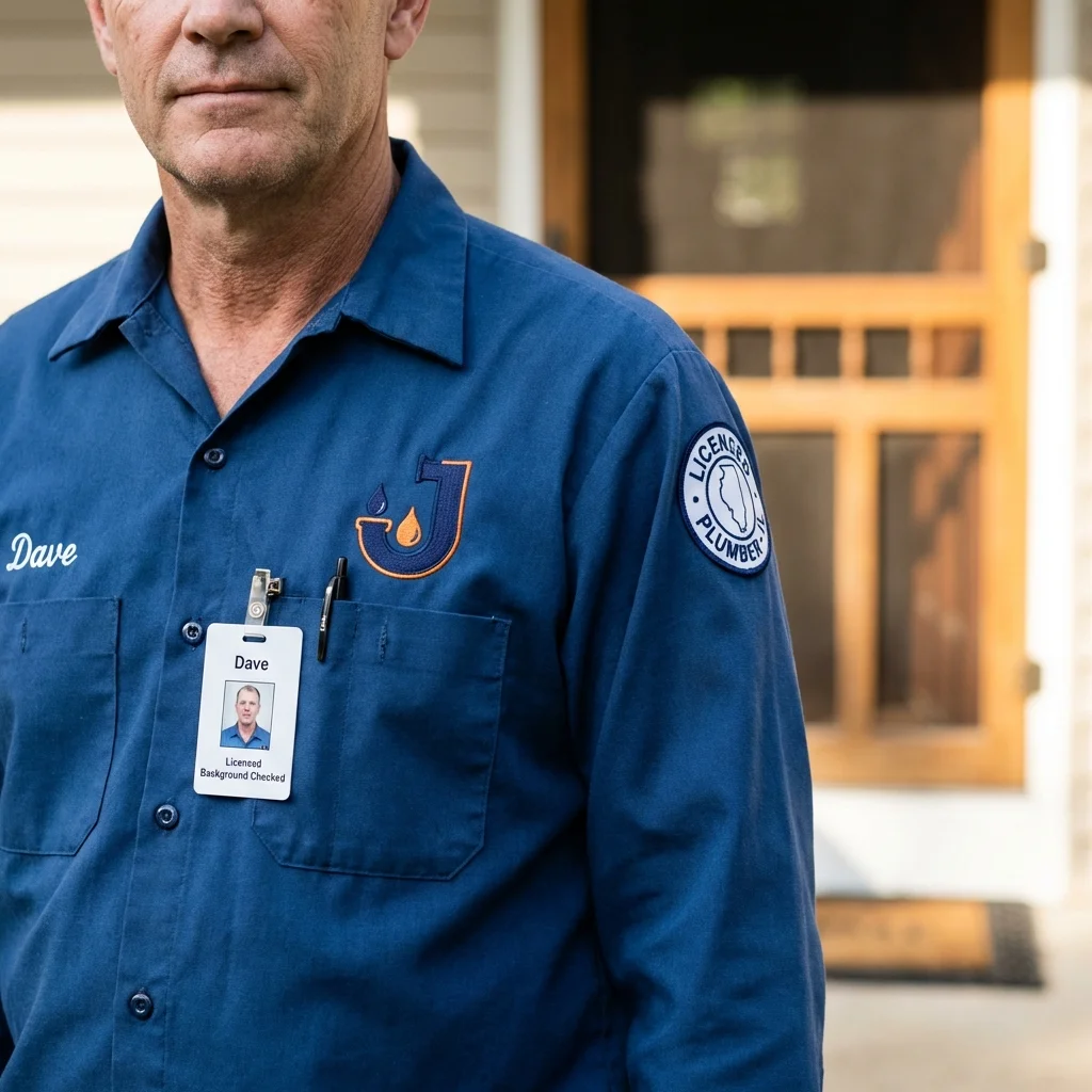 Licensed plumber showing ID badge in Hales Corners, WI