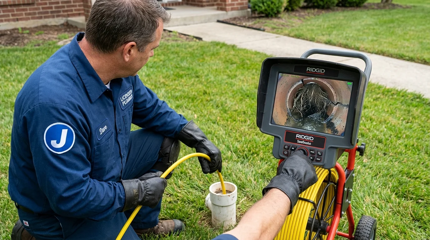 Sewer camera inspection being performed by Johns Plumbing LLC in Hales Corners