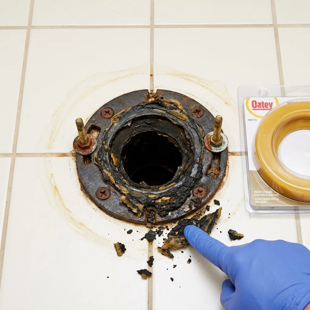 Failed wax ring showing water seepage at the base of a toilet in a Hales Corners, WI home